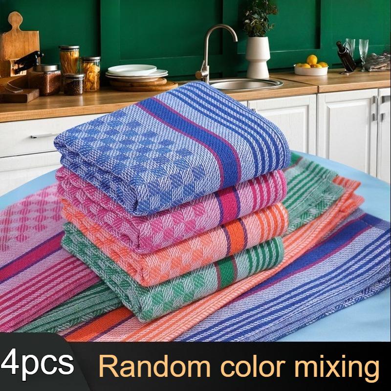 

4pcs Kitchen Dish Towel Set, High-Quality Super Soft Cotton Waffle Weave with Colorful Checkered Pattern, Cleaning Products
