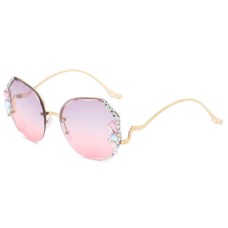 Fashionable Diamond-inlaid Frameless Edge Cut Sunglasses for Women's Trendy UV Slimming Sunglasses