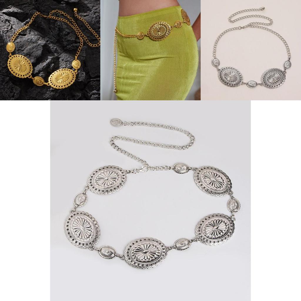 Stylish Metal Waist Chain With Artistic Carved Pattern For Adult Women Fashion