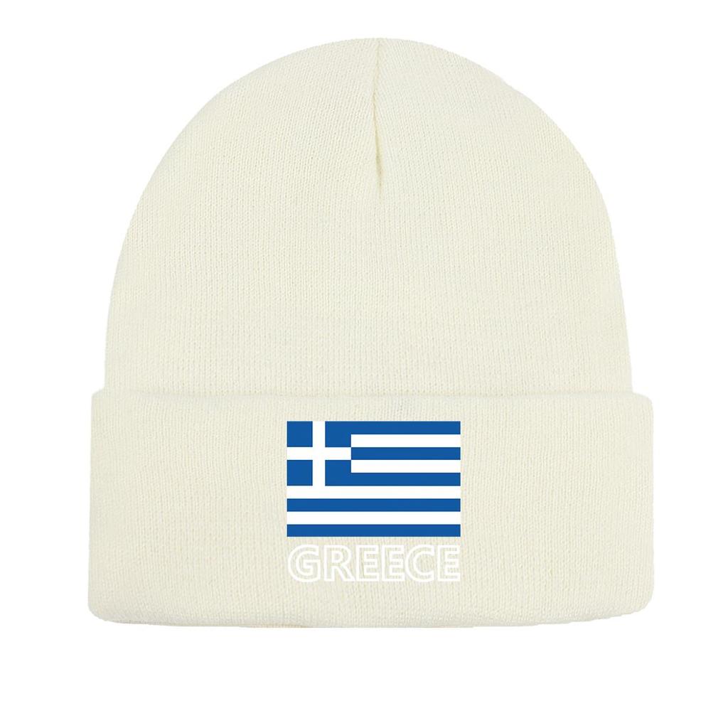 Flag of Greece Print Knitted Hat Beanie, Patriotic Skull Cap Candy Color Windproof Simple Bonnet Knit Cap Beanie