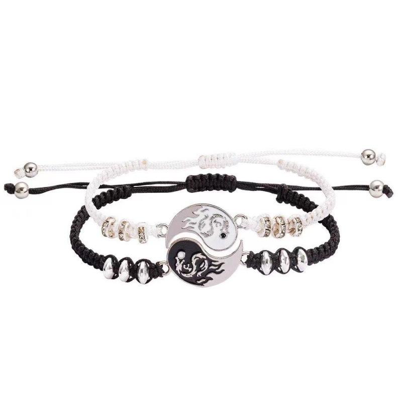 Zwei verstellbare Yin-Yang-Muster Armbänder und Halsketten Set, Anhänger, Partner-Stil.