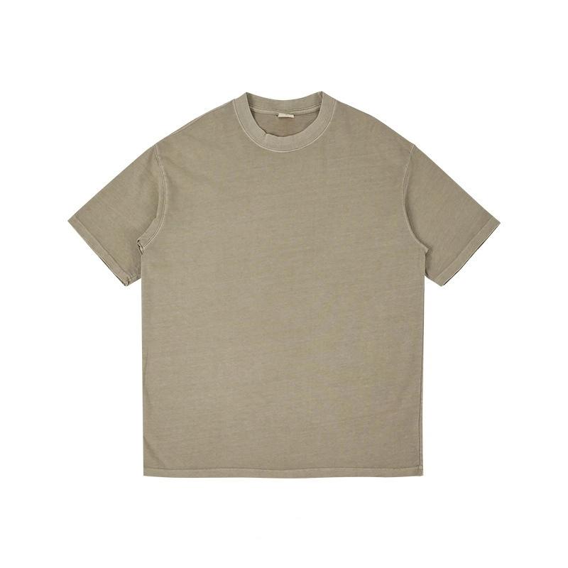 

Винтажная футболка с круглым вырезом и короткими рукавами, мужская повседневная блузка из чистого хлопка, базовая футболка XXL хаки