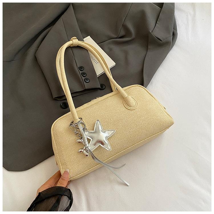 Korean new product fashionable simple INS style portable Boston bag casual commuting elegant trendy solid color shoulder women s bag