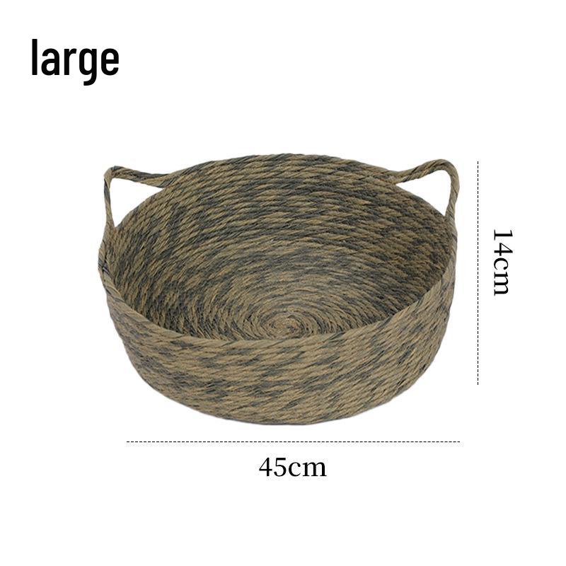 INS-Style Woven Rattan Cat Bed with Double Handles and Removable Cushion - All-Season, Breathable Nest for Cats