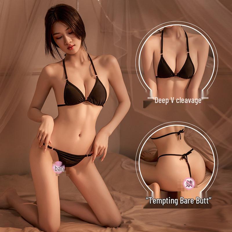 

Women s Three-Point Temptation Lingerie Bikini & School Swimsuit Passion Set - Seductive Style One Size чорний