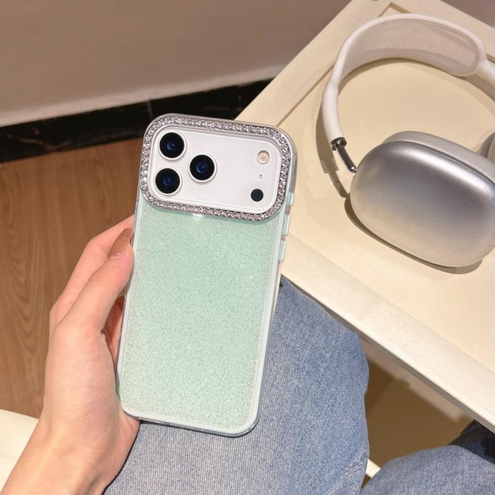 Glitter Diamond Camera Solid Color Phone Case For iPhone 17 16 15 14 Plus 13 12 11 Pro Max Shiny Glossy Shockproof Cover