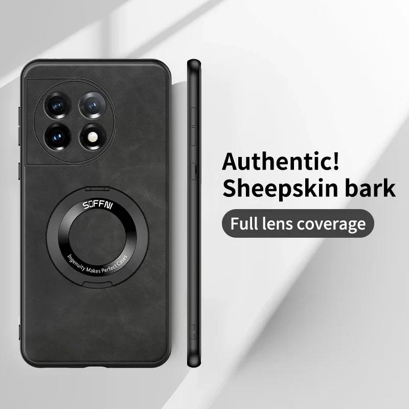 For OnePlus 13 12 11 One Plus 11 12 G For Skin Leather Matte Wireless Charging Ring Magnetic ShockProof Cover