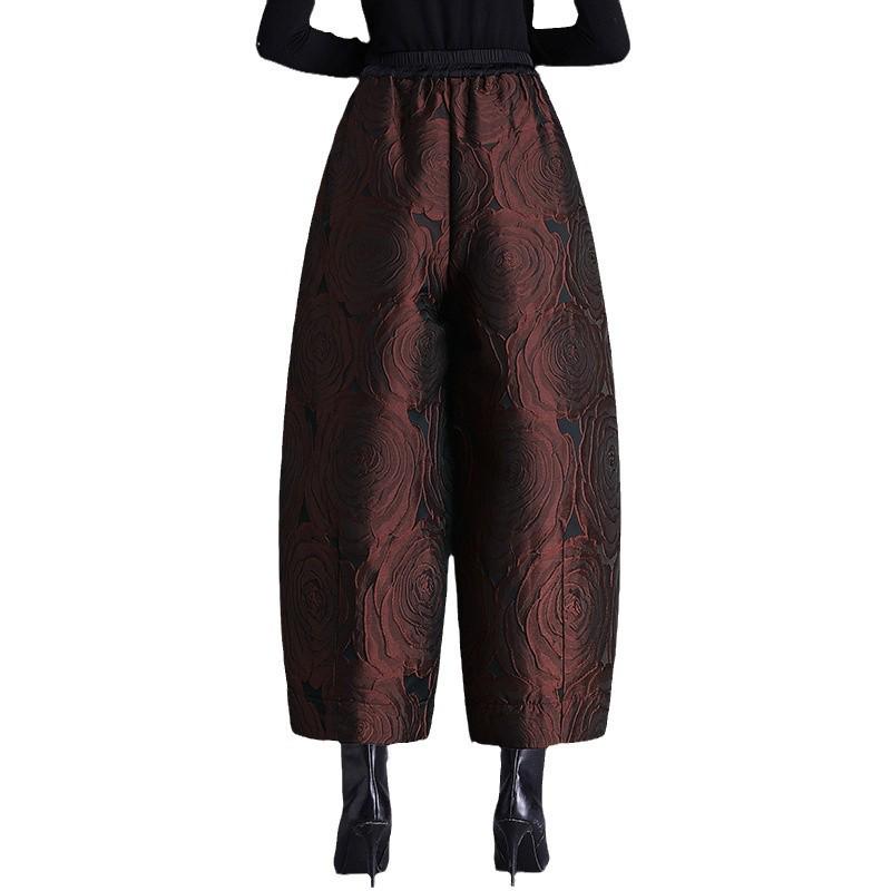 Damskie jesienno-zimowe spodnie dzwony z żakardu z wytłaczanym wzorem