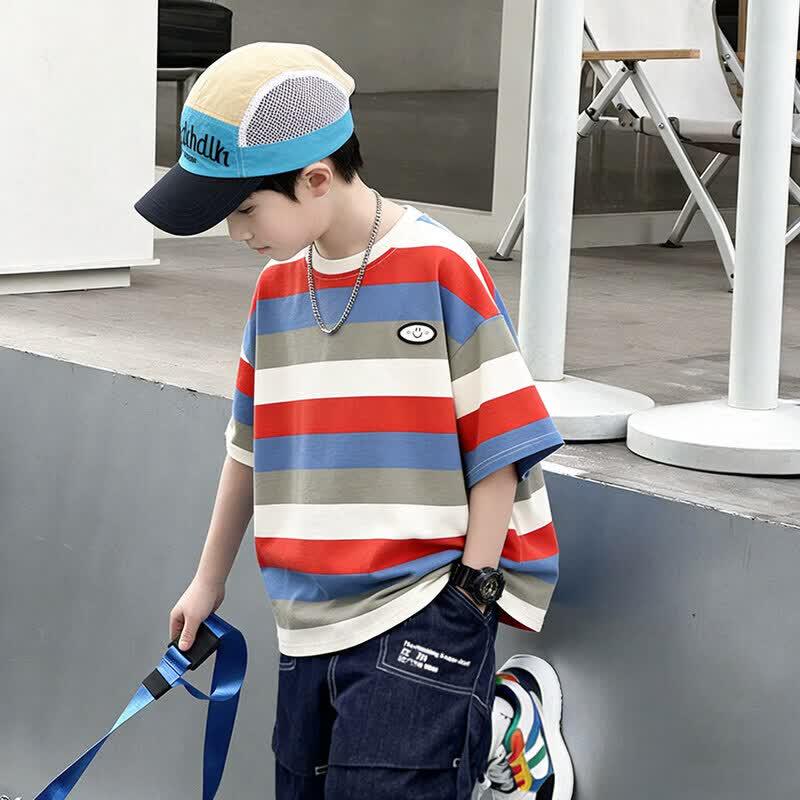 Moonkids 2026 Summer Boys  Striped T-Shirt 150 cm