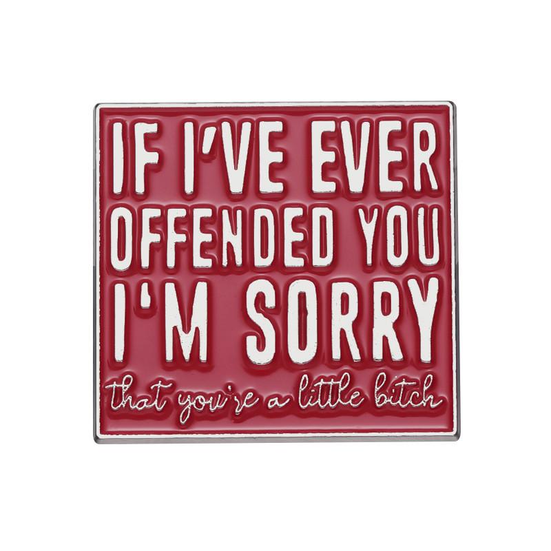 

Catching Eye Red Metal Sorry Brooch Distinctive Letter Shape Fashionable Accessory For Unisex Wear