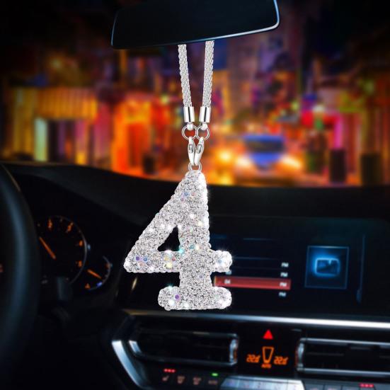 Bling Car Rear View Mirror Accessories Rhinestone Numbers Hanging Ornament 0-10 Automotive Interior Pendant for Women