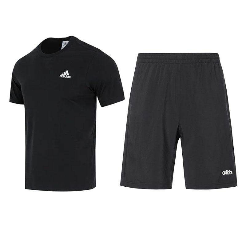 

Adidas Versatile Durable Comfortable Breathable Short Sleeve Shorts Casual Sports Set Unisex sets Black IC9282+DW9568 S