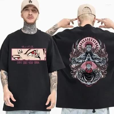Retro Oversize 100% Bawełniane Koszulki Anime Jujutsu Kaisen Ryomen Sukuna T-Shirty Manga Graficzny Nadruk T-shirt Krótki Rękaw Top