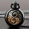 Vintage Retro Gold Bronze Double Dragon Yinyang Quarz Unisex Männer Frauen Taschenuhr Quarz Halskette Anhänger Uhr Kette Klassische Zifferblatt Schmuck Geschenk