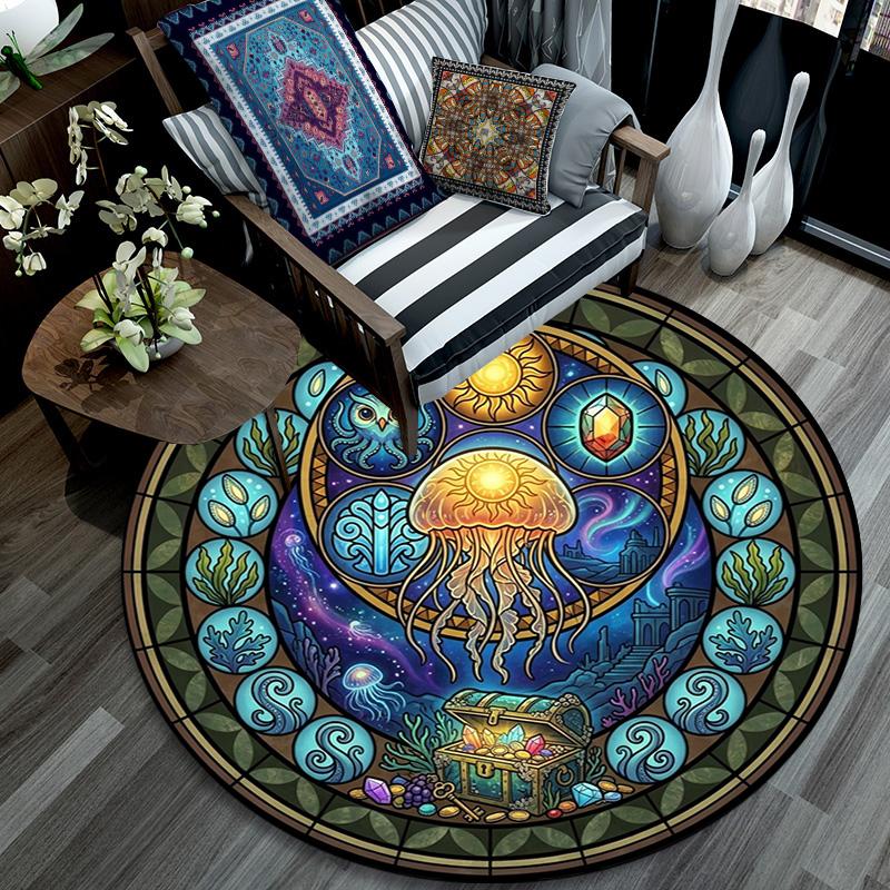 Oceanic Glass Round Area Rug Under Office Chairs Bedroom Living Room Home Decor