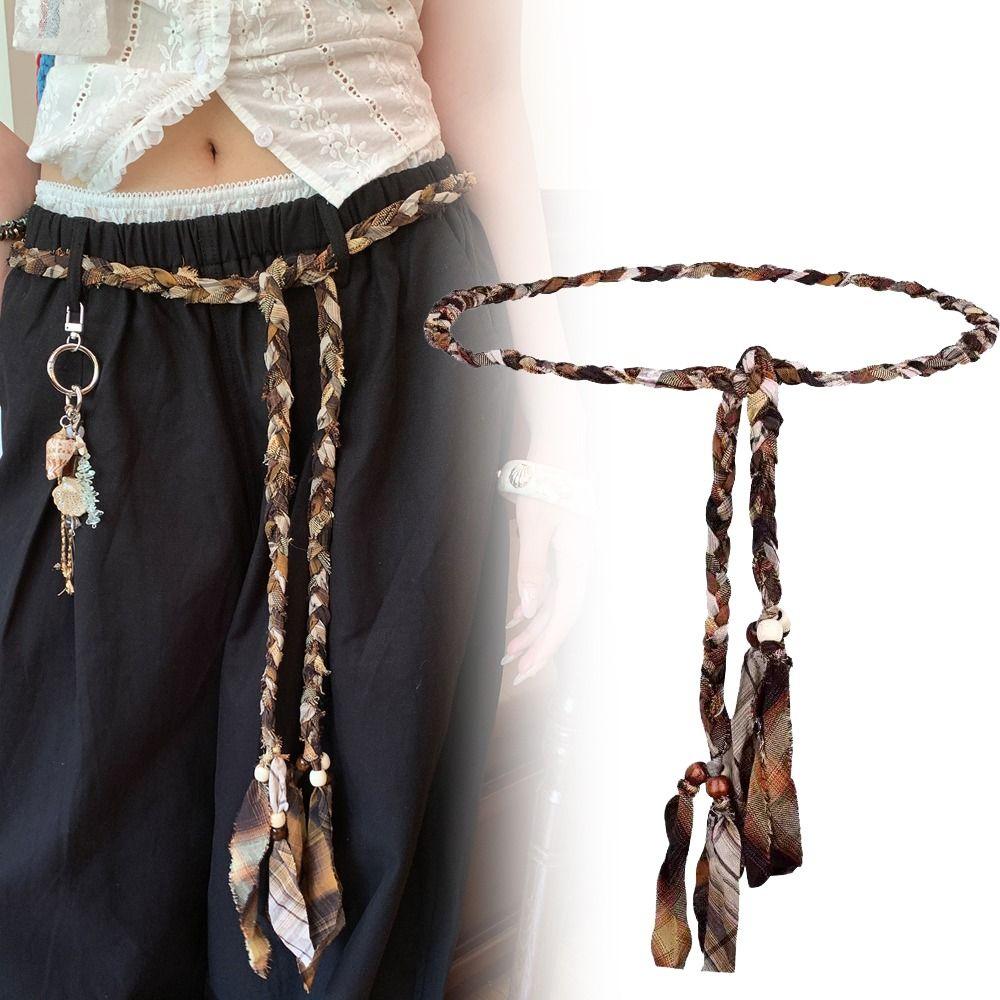 Luxury Design Brown Handmade Braid Belt Ethnic Style Thin Rope Belt Women's Skirt Jeans Decorative