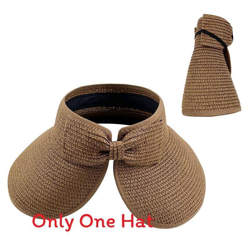 Neutral Top Straw Hat Sun Protection Cap With Butterfly Knot For Travel Beach
