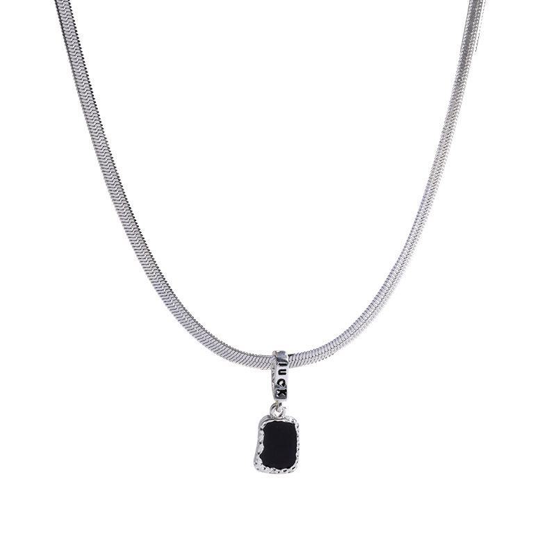 2024 Black Square Pendant Clavicle Chain: Sweet & Cool Autumn/Winter Sweater Necklace