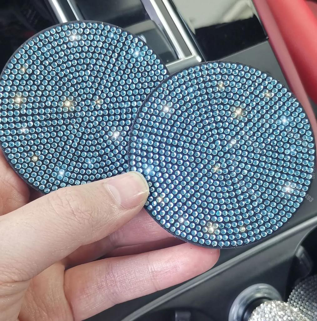 Car Water Coaster Round Interior Bling Decor Diamond Silicone Non-slip Pad Cup Insulation Pad Rhinestone Hot Drill Auto Supplies