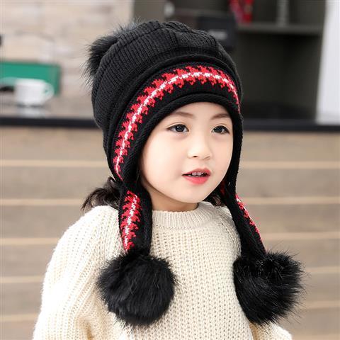 Parent-child children's hats winter cute girls' princess hats autumn and winter fleece warm knitted ear hats wool hats