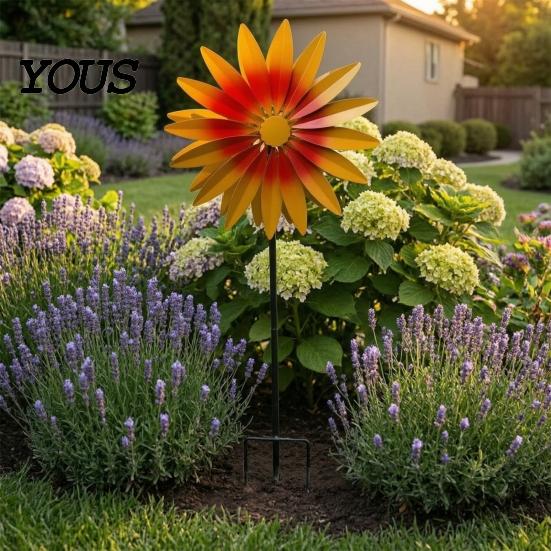 Rustic Metal Art for Lawn Sunflower Garden Stake, Spinning Flower Yard Ornament, Rustproof Decorative Windmill Courtyard Outdoor Patio Decoration