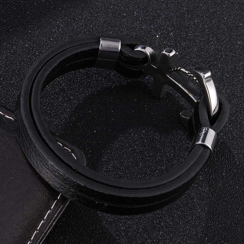 Punk Men 'S Jewelry Stainless Steel Bracelet Black Personality Leather Woven Anchor Male Wristband Rope Chain For Men Gift