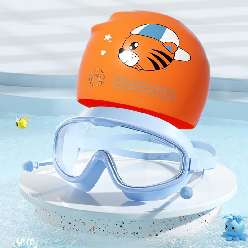

Children s Swimming Goggles HD Waterproof Anti-fog Large-frame Glasses Boys Girls Eye-protection Diving Cap Set