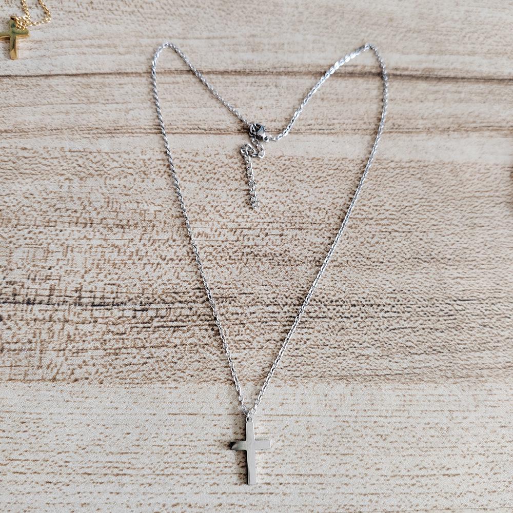 Exquisite Unisex 18K Gold Stainless Steel Simple Cross Pendant Necklace серебряный