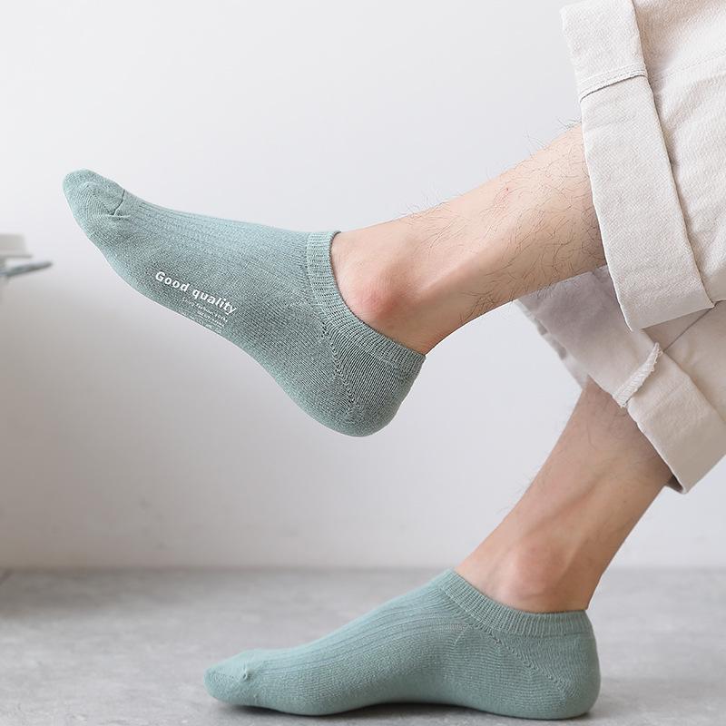 Men's Low-Cut Invisible Boat Socks - Japanese Style, Solid Color, Shallow Cotton, Short Printed Designs, Perfect for Spring & Summer
