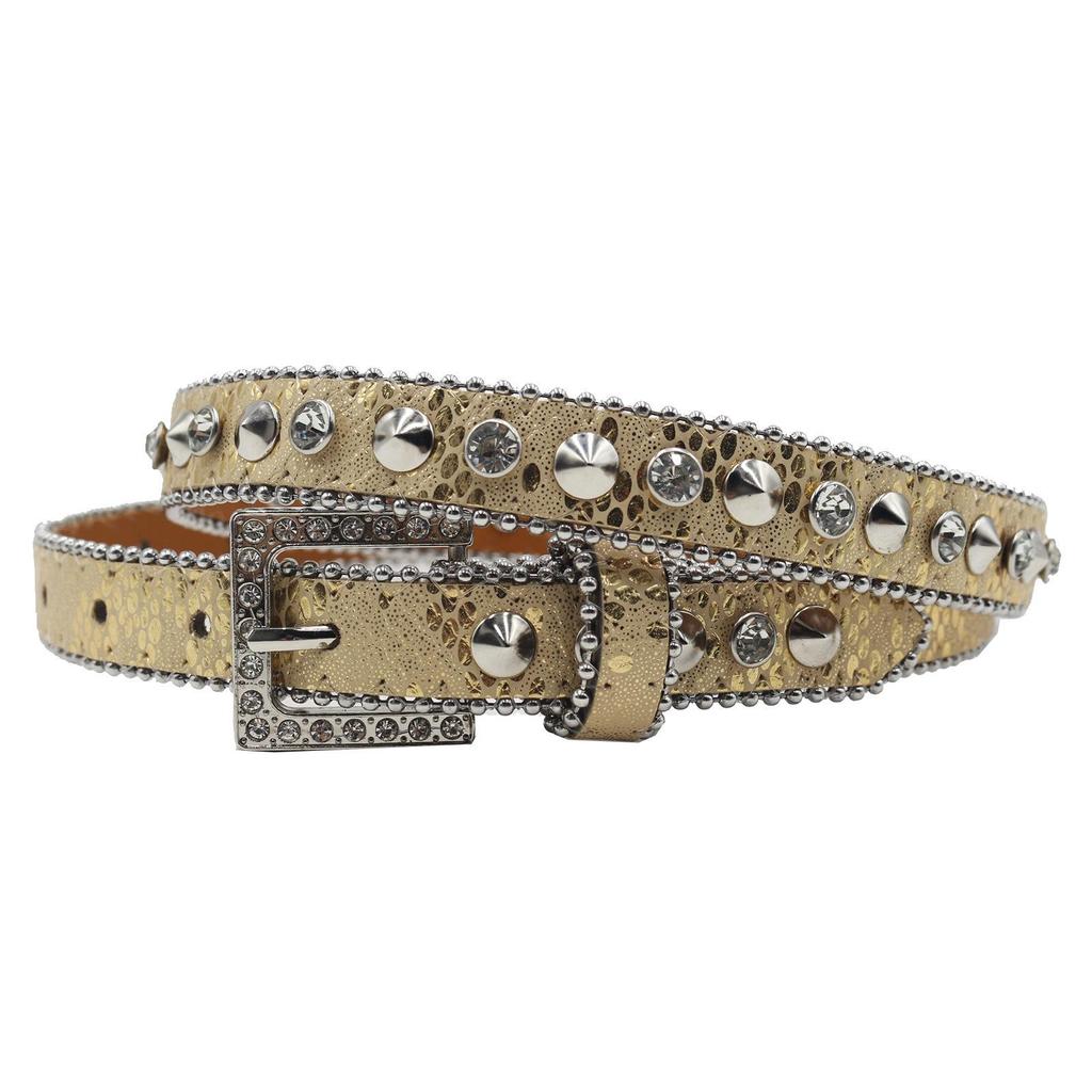 Women's 2.3cm Wide Rhinestone Leather Belt - European and American Cowboy Style Waistband