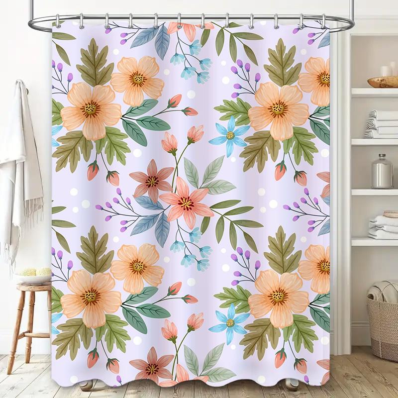 Floral Print Shower Curtain Home Decor Bath Waterproof Fabric Pink Floral Design For Bathroom Window Treatment In White Pastel C