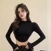 Women's Fashion Casual Spring Fall Solid Color Print Long Sleeve Half Turtleneck Blouses & Shirts