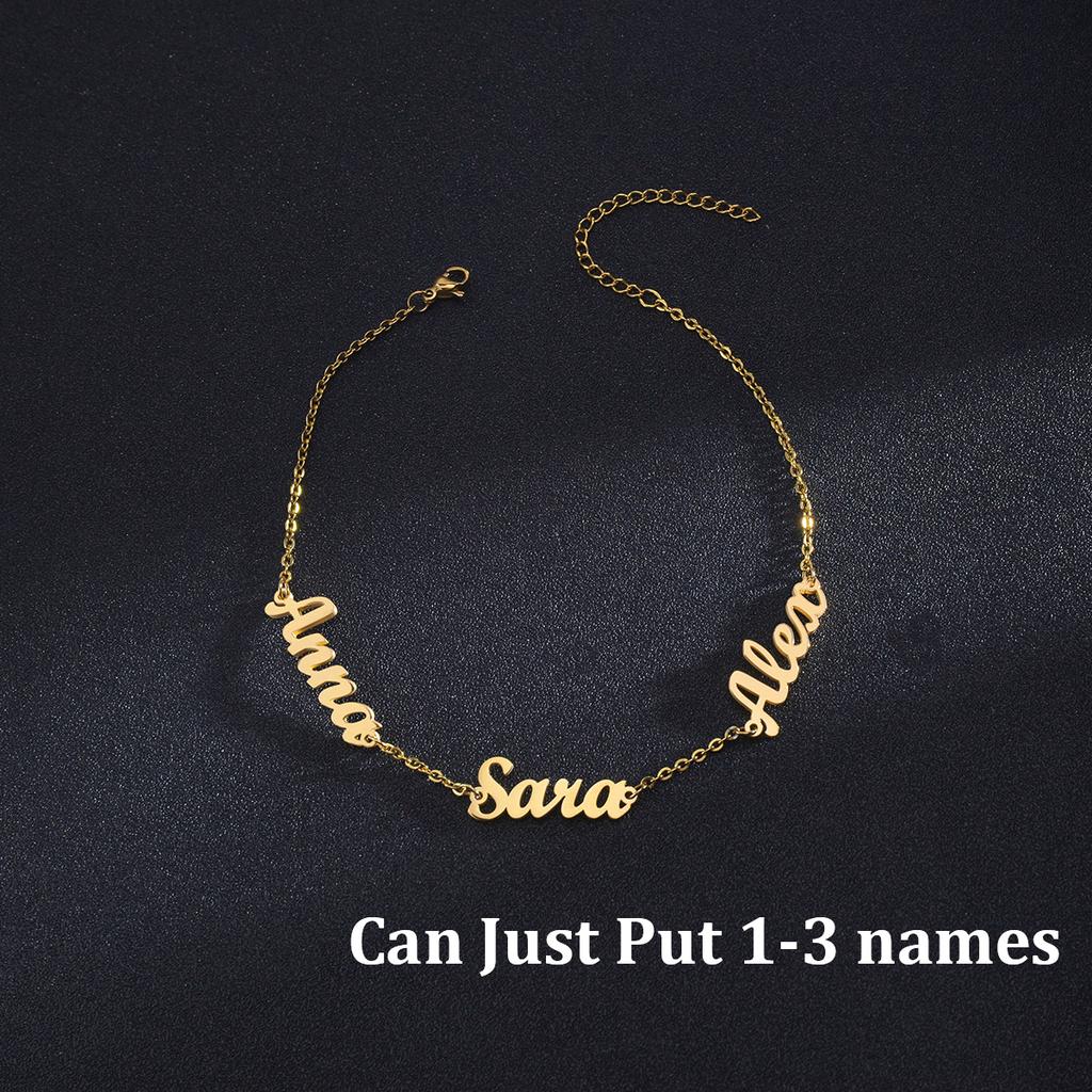 Atoztide Custom Personalized Letter Bracelet Stainless Steel Charms Summer 1-3 Names Chain Engraved for Women Bangle Gift