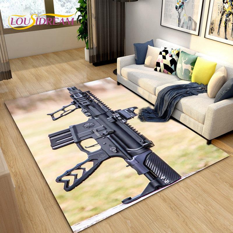 3D Rifle Pistol Revolver Gun Cartoon Area Rug,Carpet Rug for Living Room Bedroom,Kitchen Doormat Bathroom Anti-slip Floor Mat