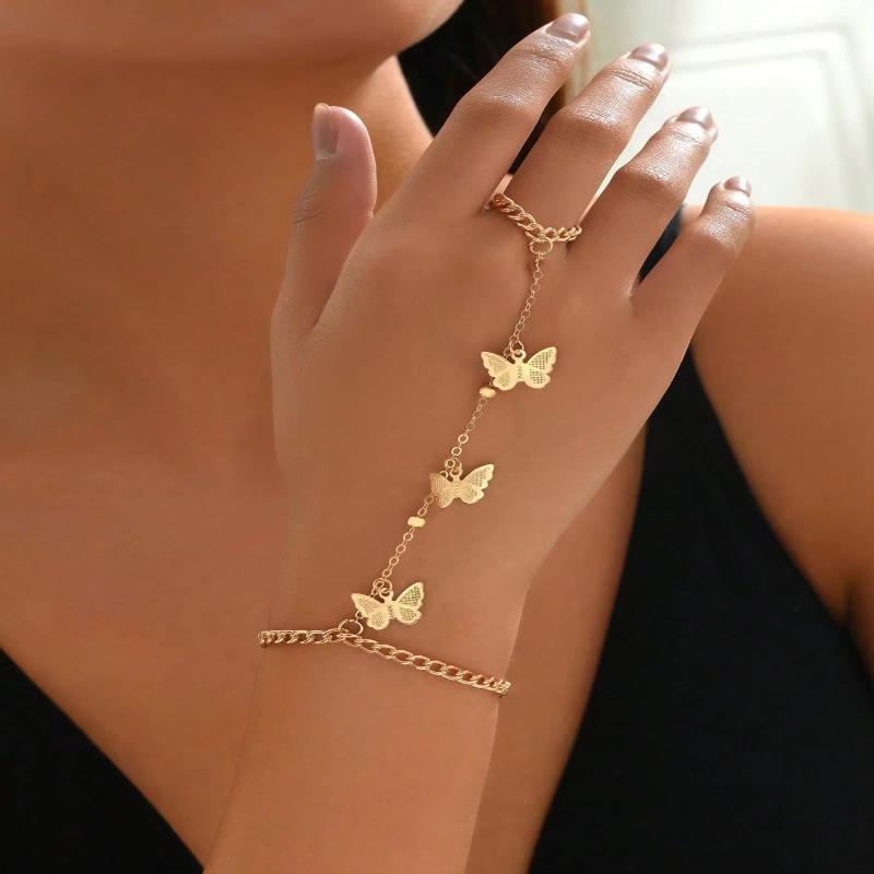 Gold Big Crystal Ring Bracelet For Women Wrist Chain Jewelry Hand Back Chain