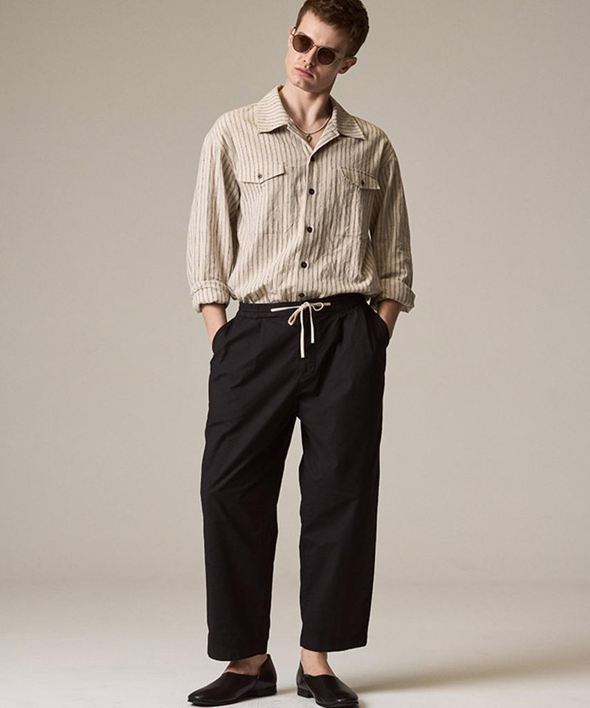 Laijeuaenbillou Utility Overshirt Linen Stripe