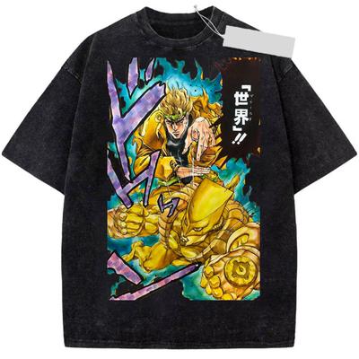 Anime JoJo Bizarre Adventure Dio Brando Printed Tshirt Men Women Washed Cotton T-shirts Manga Tee Harajuku Vintage T Shirt