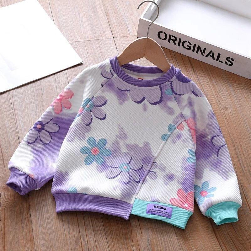 Girls Floral Gradient Long Sleeve Sweatshirt Spring Autumn Casual Korean Baby Top