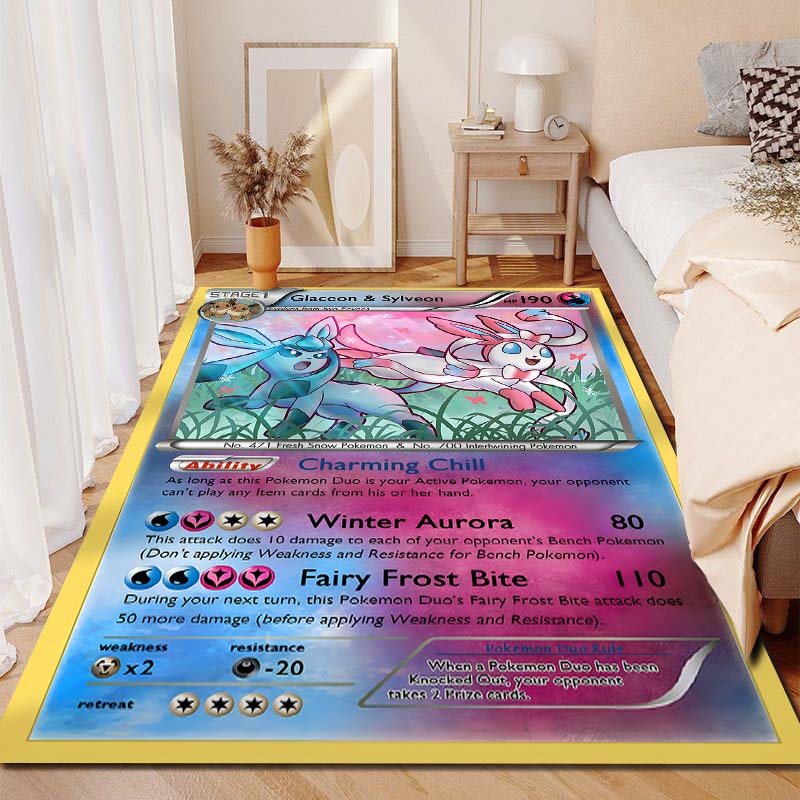 15 Misure Tappeto Stampa Clan Pokémon Eevee per Soggiorno Camera da Letto Stanza dei Bambini Decorazione Casa Tappeto Area Divano Guardaroba Tappetino