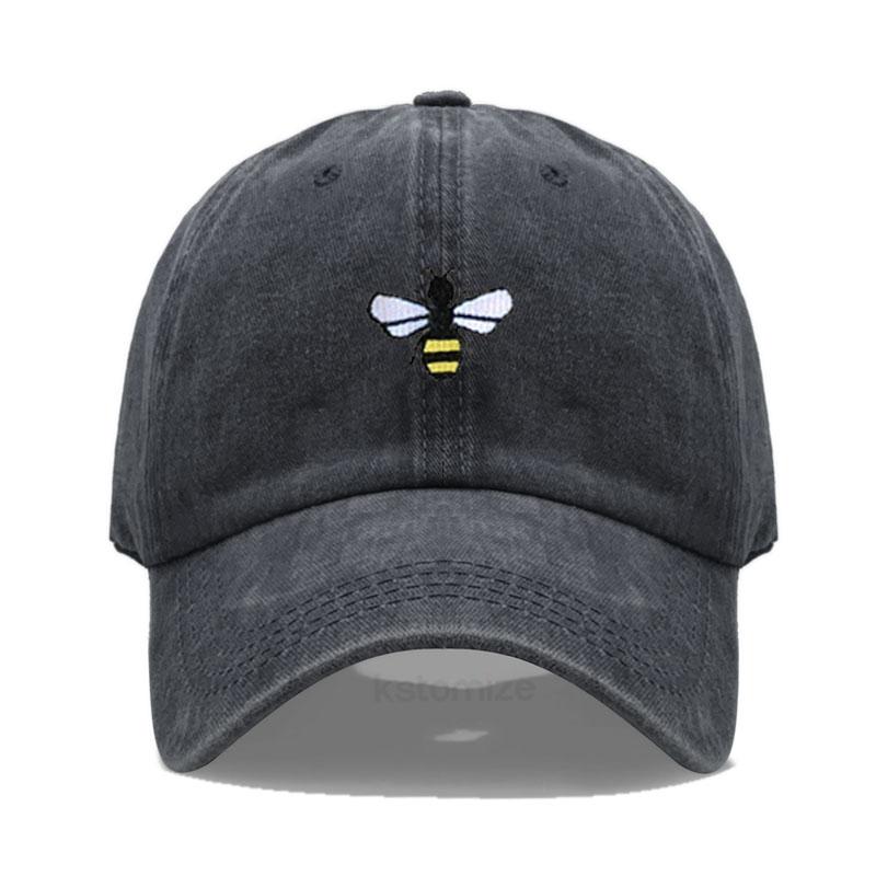 Washed Cotton Honeybee Embroidery Baseball Caps For Men Women Dad Hat Adjustable Snapback Cap Dropshipping
