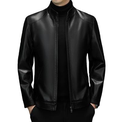 Kožená bunda Pánská Středního věku Podzim a Zima Krátká Kožená Bunda Pánská Business Casual Sametová Velká Velikost Kožená Bunda