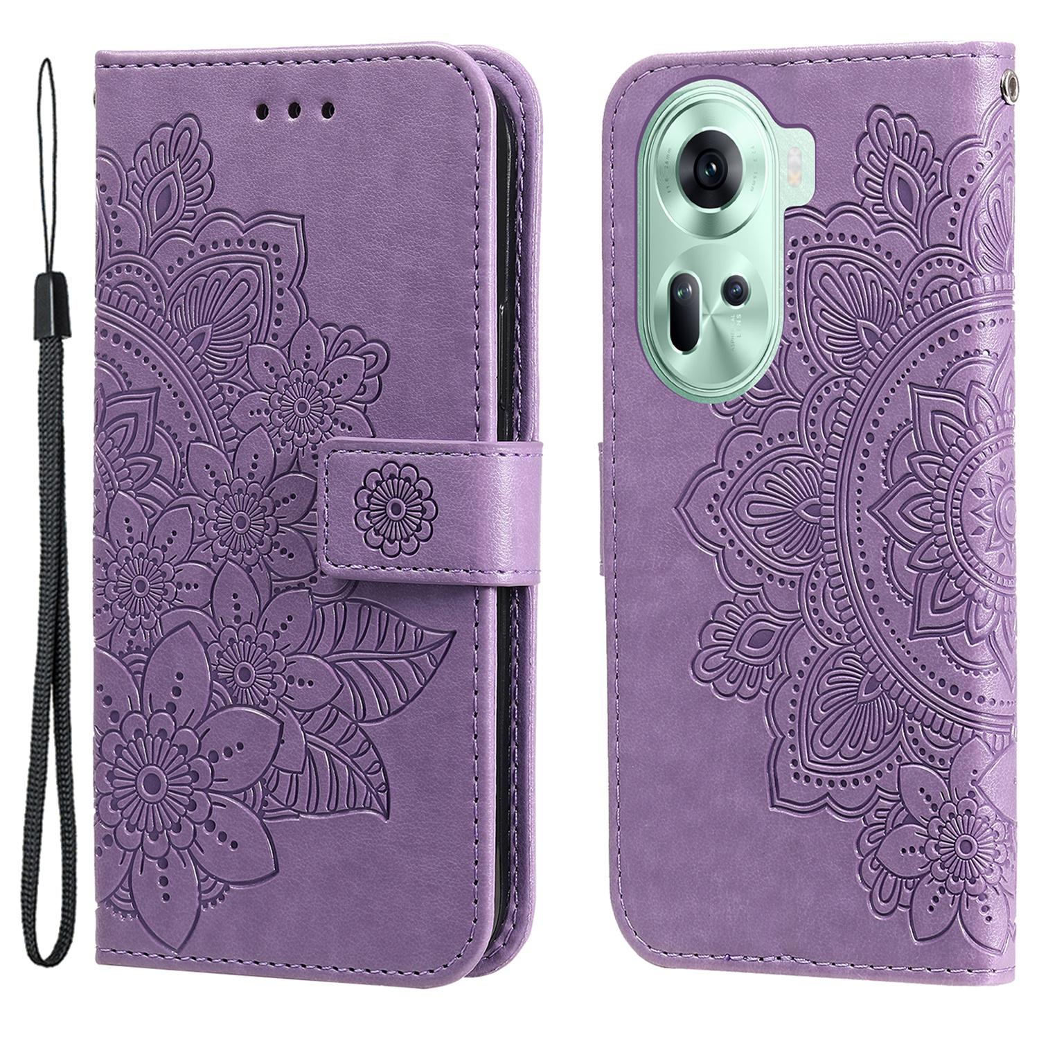 For Oppo Reno11 5G (Global) Magnetic Phone Case Imprinted PU Leather Scratch-proof Shell A