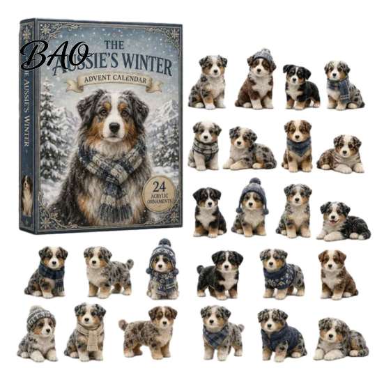 Acrylic Australian Shepherd Collectibles The Aussie's Winter Advent Calendar, 24-Day Countdown Ornament Set Collectible Figurines with Mini