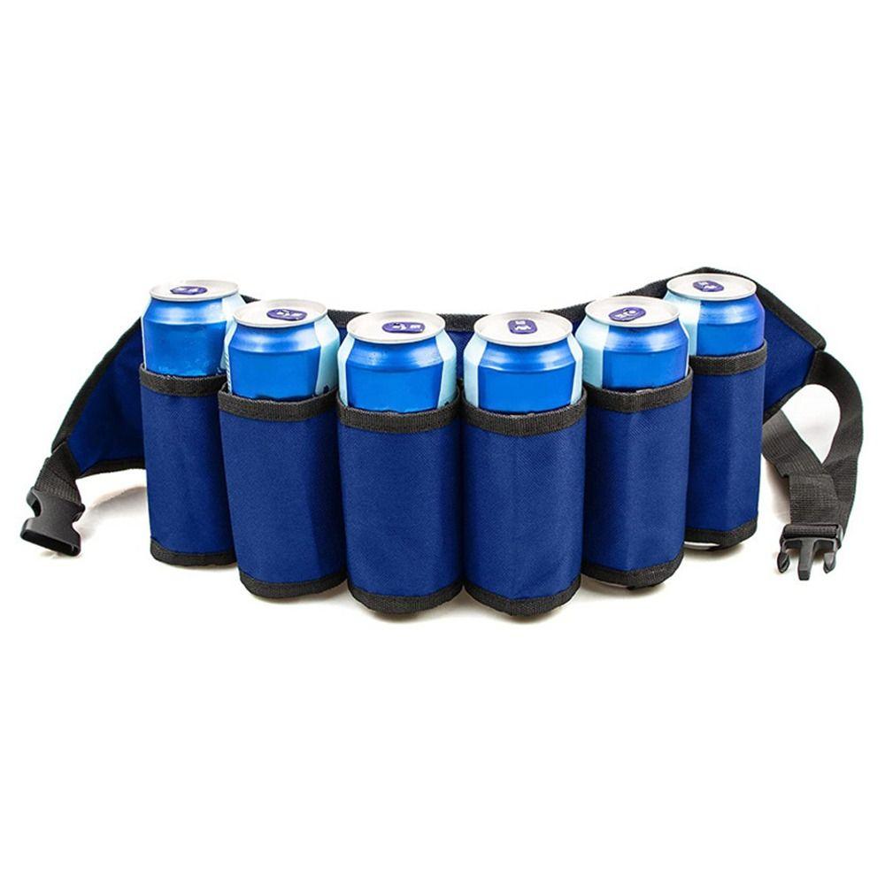 

Universal Zipper Pockets Beer Belt Holder Party Picnics Beer Waist Holder Adjustable Hiking Soda Can Belt синій