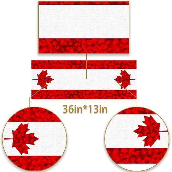 Happy Canada Day Table Runner Canadian National Day Maple Leaf Tablecloth Holiday Party Kitchen Dinning Home Decoration (13" X 36")