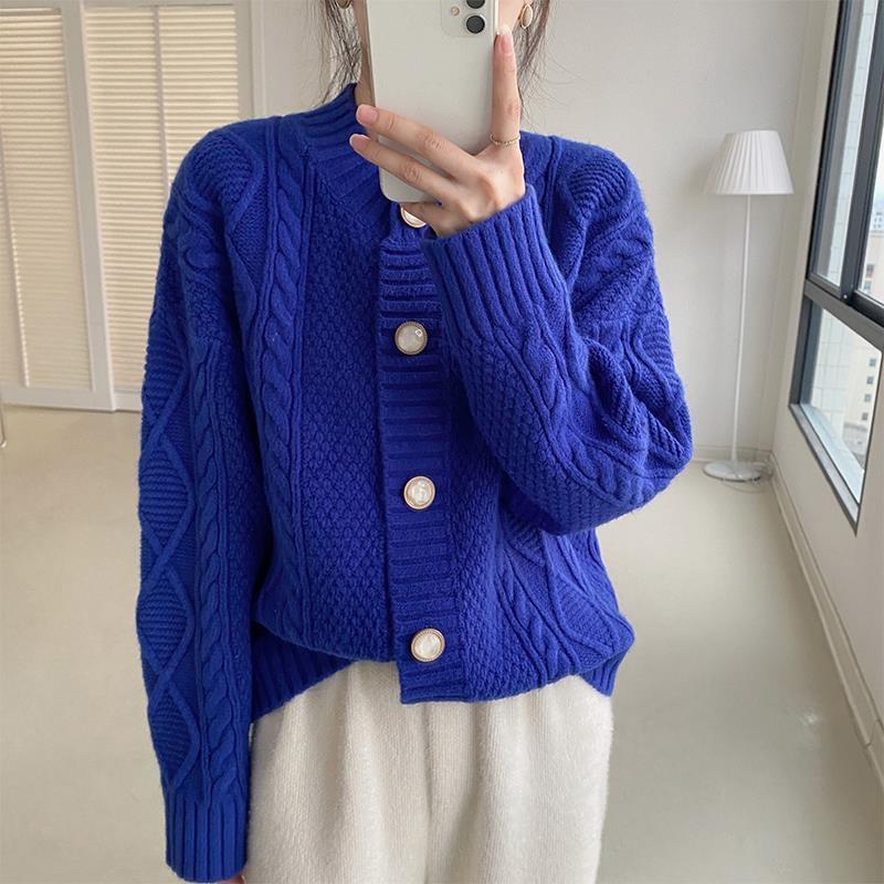 

Autumn Knitted O-neck Women Cardigan Sweater Casual Long Sleeve Button Elegant Loose Lady Sweaters Female Single Breasted Top One Size
