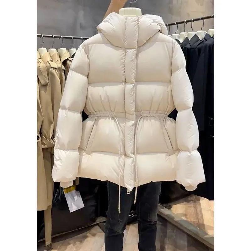 Autumn and Winter Fashion Warm Women's Hooded Drawstring Waist Was Thin and Small Cotton-padded Jacket