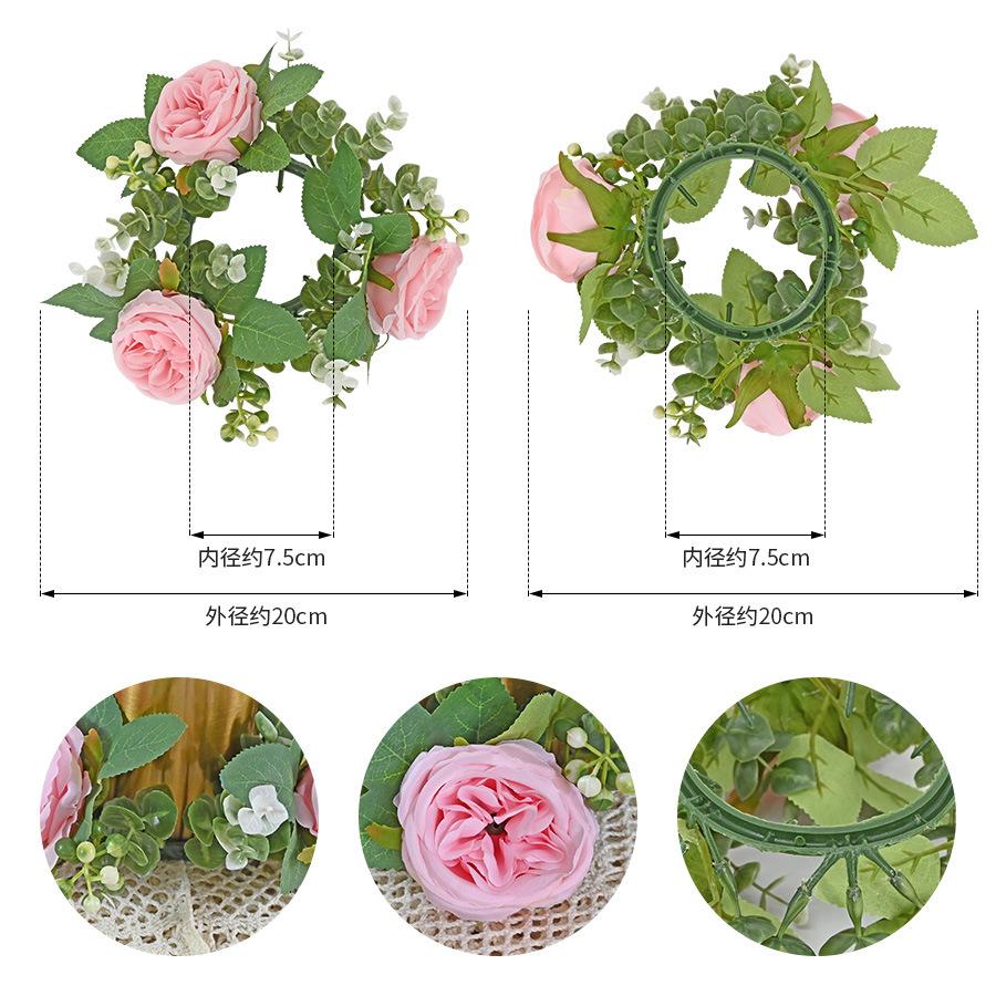 Simulation Austin Rose Wreath, Candle Cup Candlestick Wreath Wreath Decoration Party Wedding Arrangement Wreath