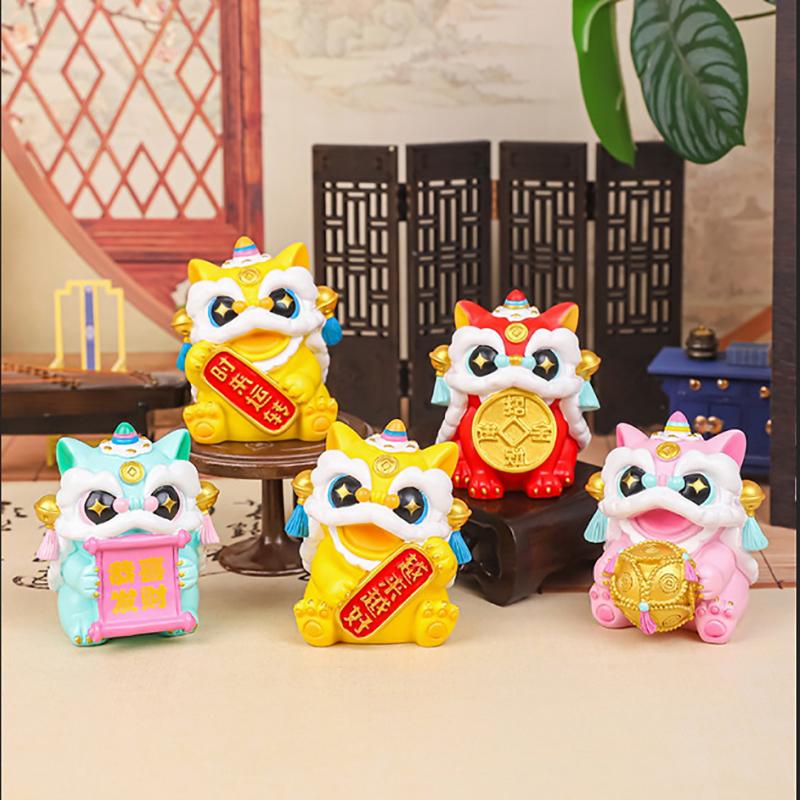 Cute Mini Fortune Dance Lions Figurine Blessing  Year Dance Lions Statue Chinese Style Lucky Small Ornament