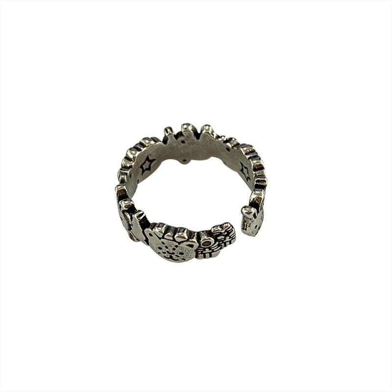 Ins Style Trendy Adjustable Open Ring With Vintage Cartoon Bear And Rabbit Characters Ideal For Fashion Forward Jewelry Womens